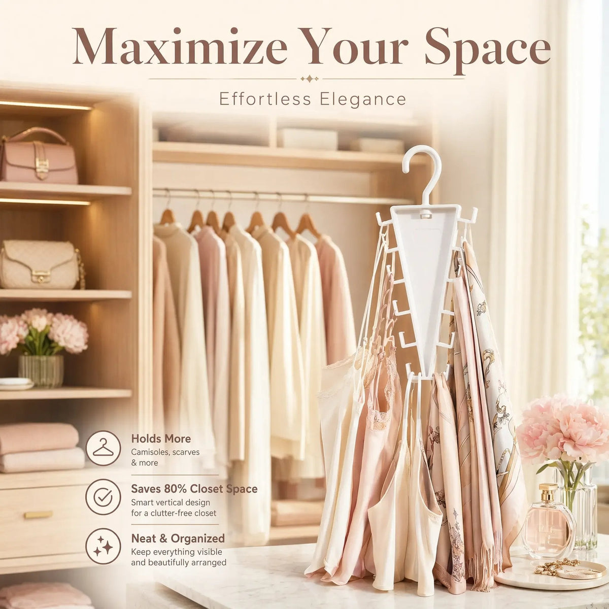 ✨ Buy More Save More V-Shaped 12-Hook Closet Organizer – 🔄360° Rotation · Space-Saving 😍