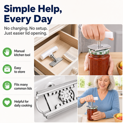 for Seniors with Arthritis, Bottle Opener for Weak Hands, Kitchen Gadget With Lid Opener Tool, Adjustable Grip Stainless Steel for Opening, Fits 1-4 Inch