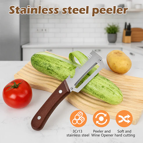 🔥🔥AEXZR® 2‑in‑1 Multi-Functional Wooden Vegetable Peeler with Built In Bottle Opener