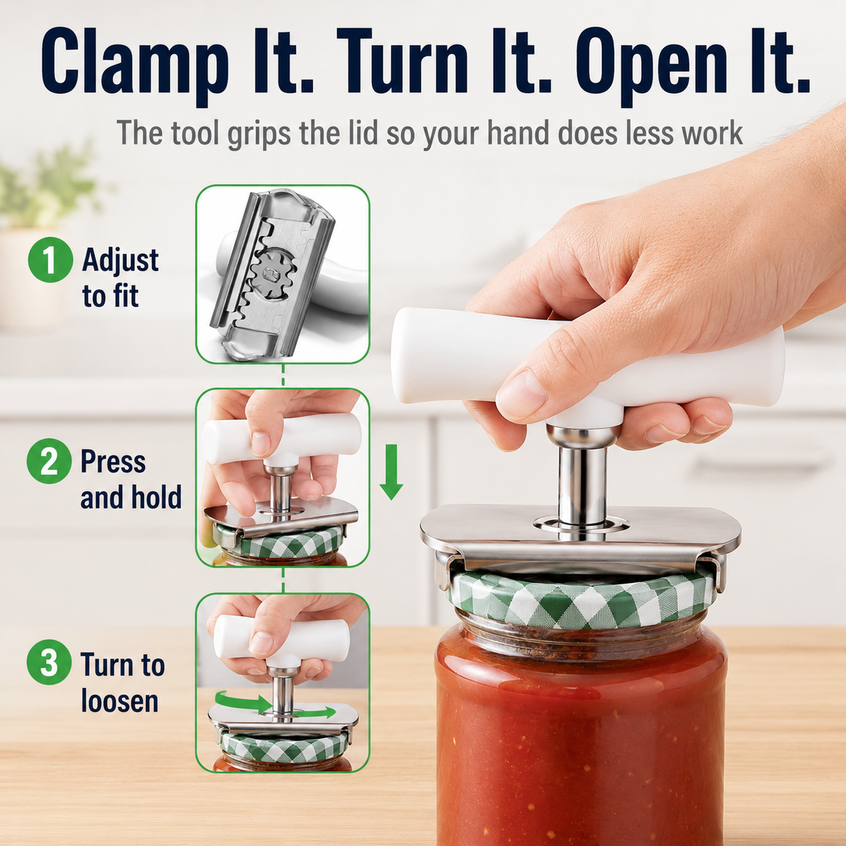 for Seniors with Arthritis, Bottle Opener for Weak Hands, Kitchen Gadget With Lid Opener Tool, Adjustable Grip Stainless Steel for Opening, Fits 1-4 Inch