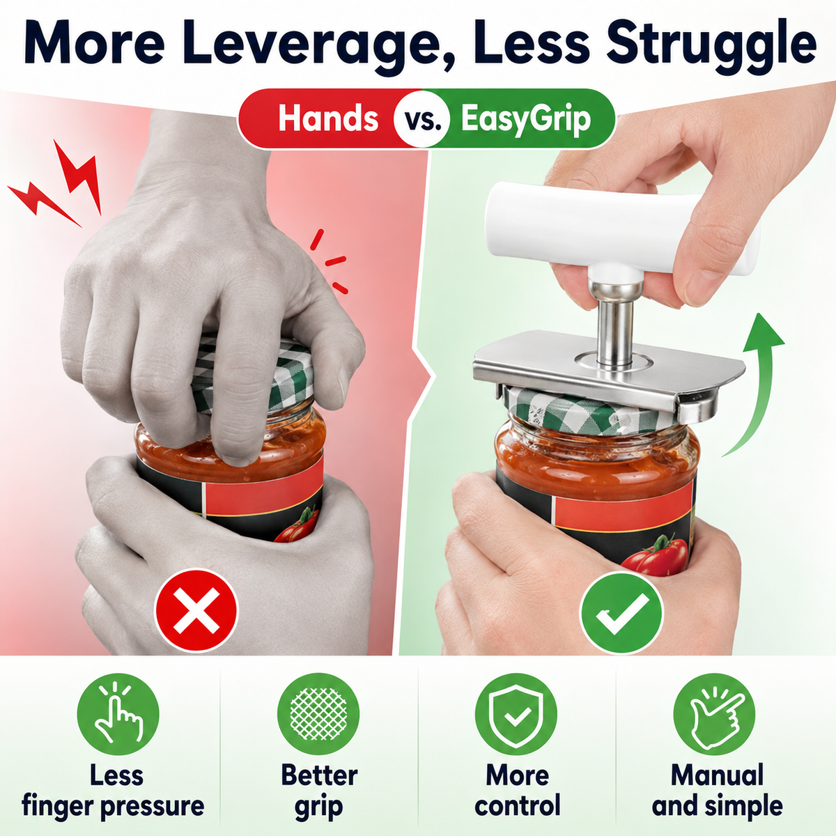 for Seniors with Arthritis, Bottle Opener for Weak Hands, Kitchen Gadget With Lid Opener Tool, Adjustable Grip Stainless Steel for Opening, Fits 1-4 Inch