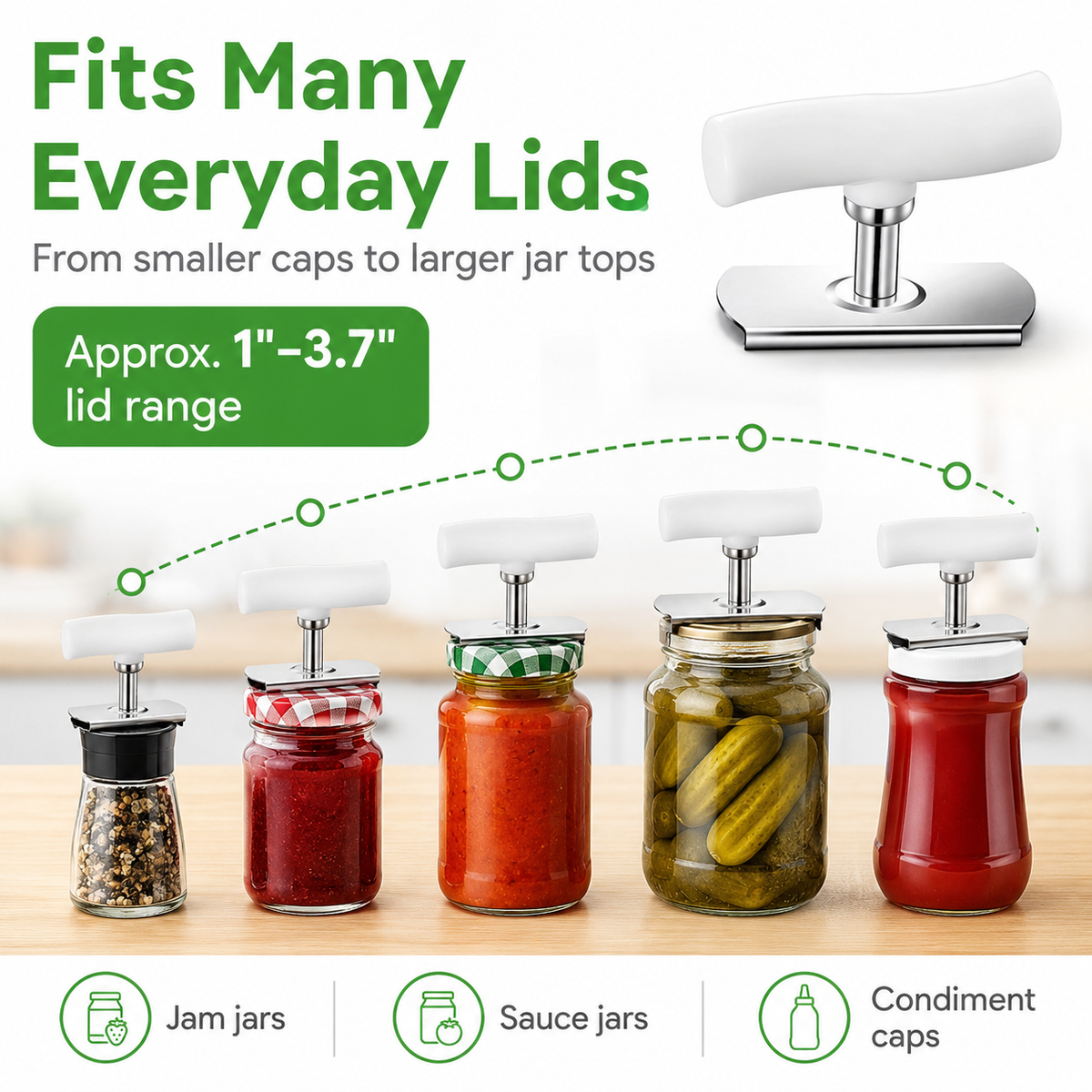 for Seniors with Arthritis, Bottle Opener for Weak Hands, Kitchen Gadget With Lid Opener Tool, Adjustable Grip Stainless Steel for Opening, Fits 1-4 Inch