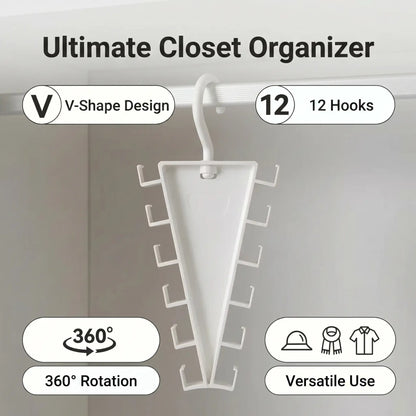 ✨ Buy More Save More  V-Shaped 12-Hook Closet Organizer – 🔄360° Rotation · Space-Saving 😍