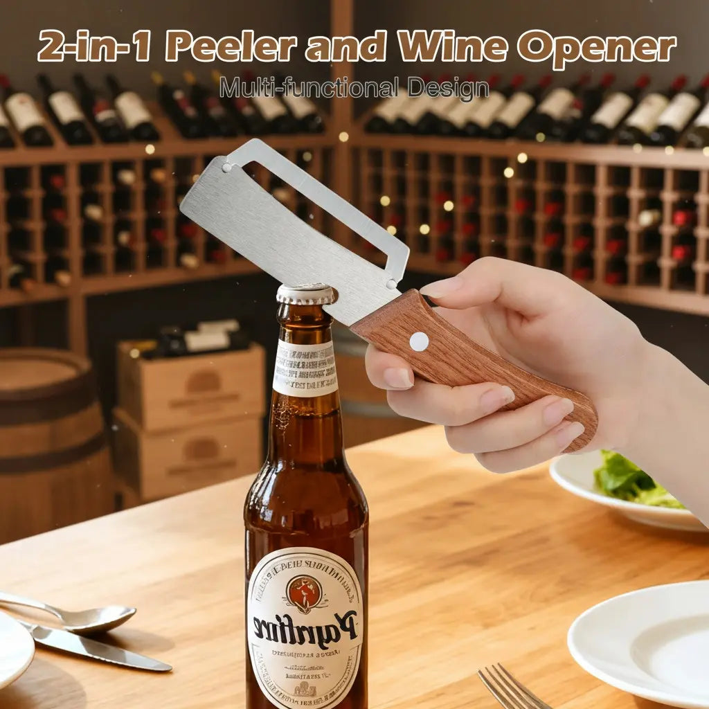 🔥🔥AEXZR® 2‑in‑1 Multi-Functional Wooden Vegetable Peeler with Built In Bottle Opener