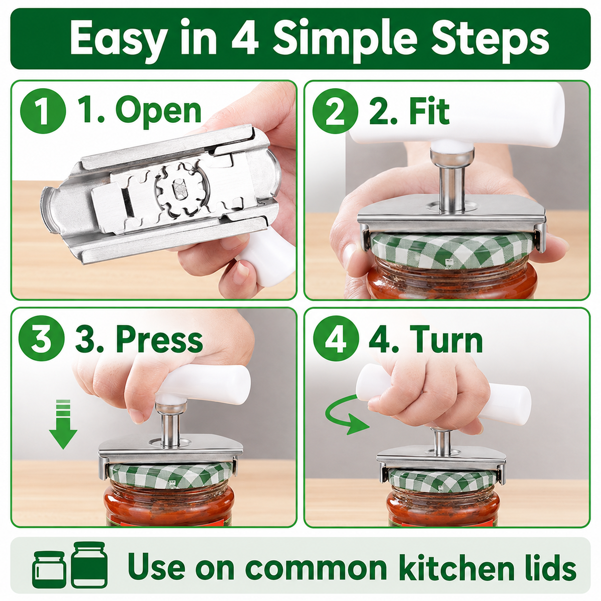 for Seniors with Arthritis, Bottle Opener for Weak Hands, Kitchen Gadget With Lid Opener Tool, Adjustable Grip Stainless Steel for Opening, Fits 1-4 Inch