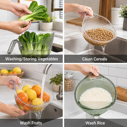 Multi-Functional Rice Strainer with Handle, BPA-Free Kitchen Colander