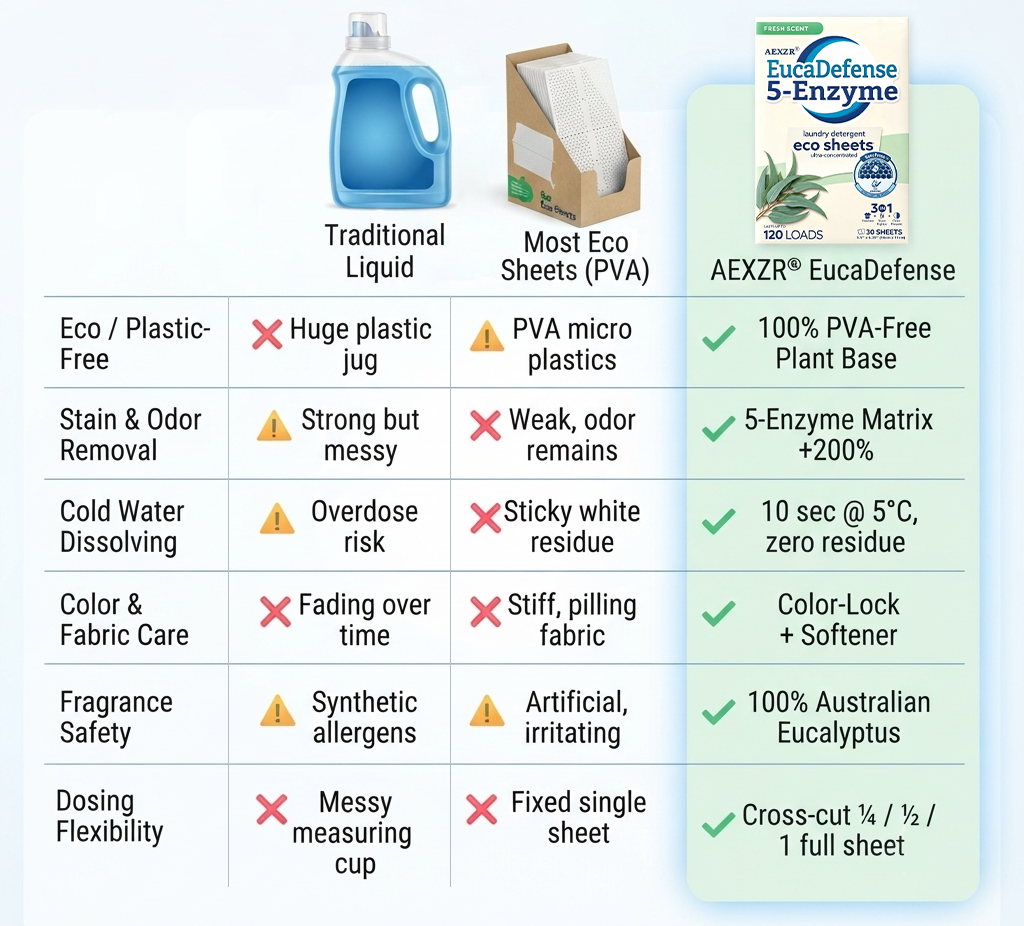AEXZR® EucaDefense 5-Enzyme Laundry Sheets