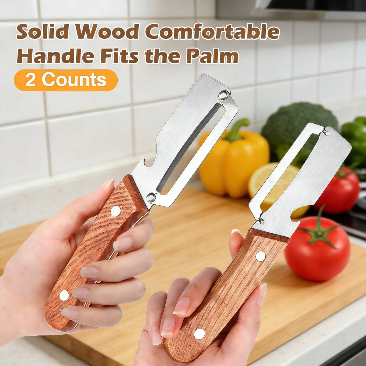 🔥🔥AEXZR® 2‑in‑1 Multi-Functional Wooden Vegetable Peeler with Built In Bottle Opener