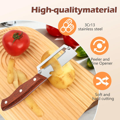 🔥🔥AEXZR® 2‑in‑1 Multi-Functional Wooden Vegetable Peeler with Built In Bottle Opener