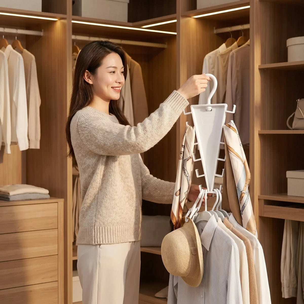 ✨ Buy More Save More  V-Shaped 12-Hook Closet Organizer – 🔄360° Rotation · Space-Saving 😍