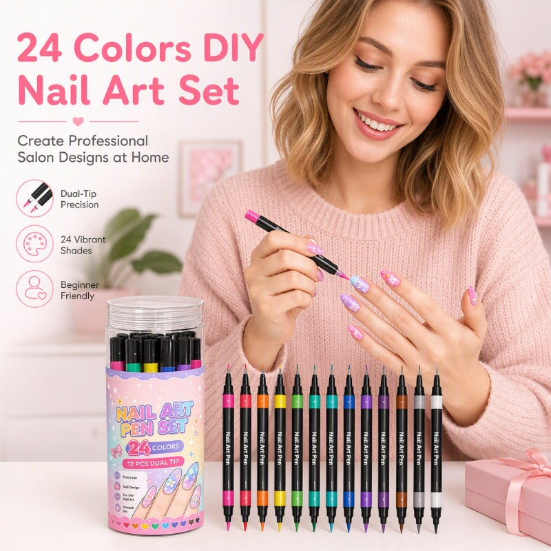 📢📢44% OFF !!⏰️ 24 Colors Dual Ended Nail Art Pens Set