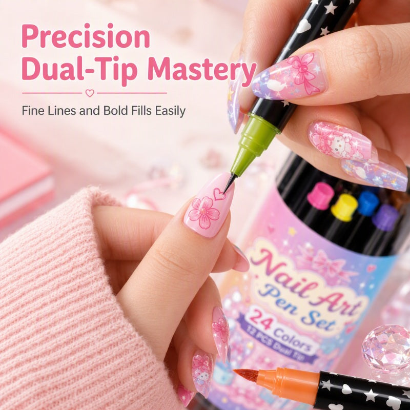 📢📢44% OFF !!⏰️ 24 Colors Dual Ended Nail Art Pens Set