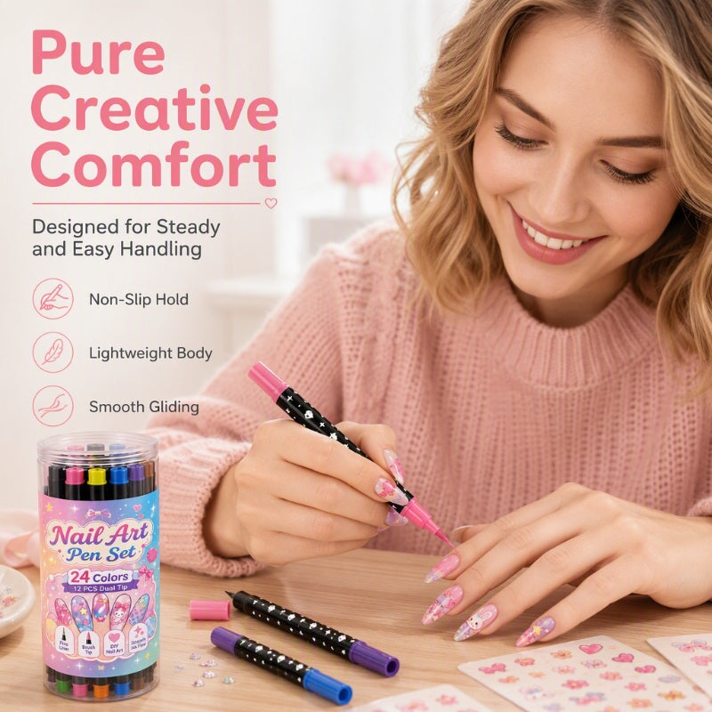 📢📢44% OFF !!⏰️ 24 Colors Dual Ended Nail Art Pens Set