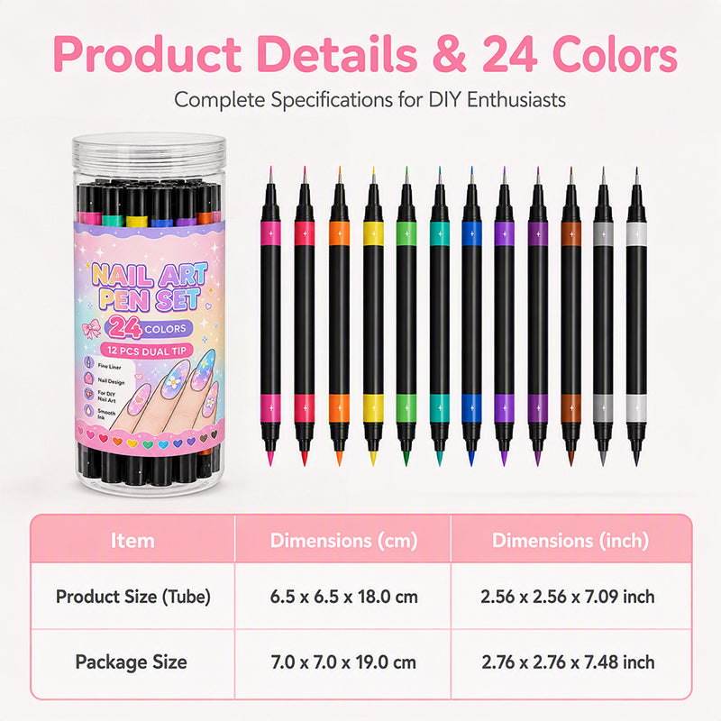 📢📢44% OFF !!⏰️ 24 Colors Dual Ended Nail Art Pens Set