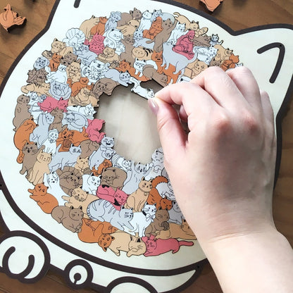 50% OFF 🐱 135-Piece Cat-Shaped Wooden Puzzle in Morandi Colors 🎁