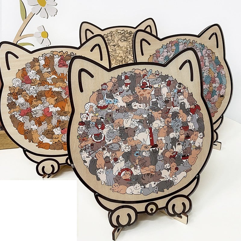 50% OFF 🐱 135-Piece Cat-Shaped Wooden Puzzle in Morandi Colors 🎁