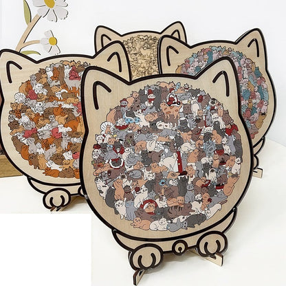 50% OFF 🐱 135-Piece Cat-Shaped Wooden Puzzle in Morandi Colors 🎁