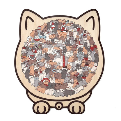 50% OFF 🐱 135-Piece Cat-Shaped Wooden Puzzle in Morandi Colors 🎁