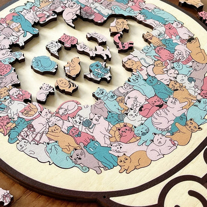 50% OFF 🐱 135-Piece Cat-Shaped Wooden Puzzle in Morandi Colors 🎁