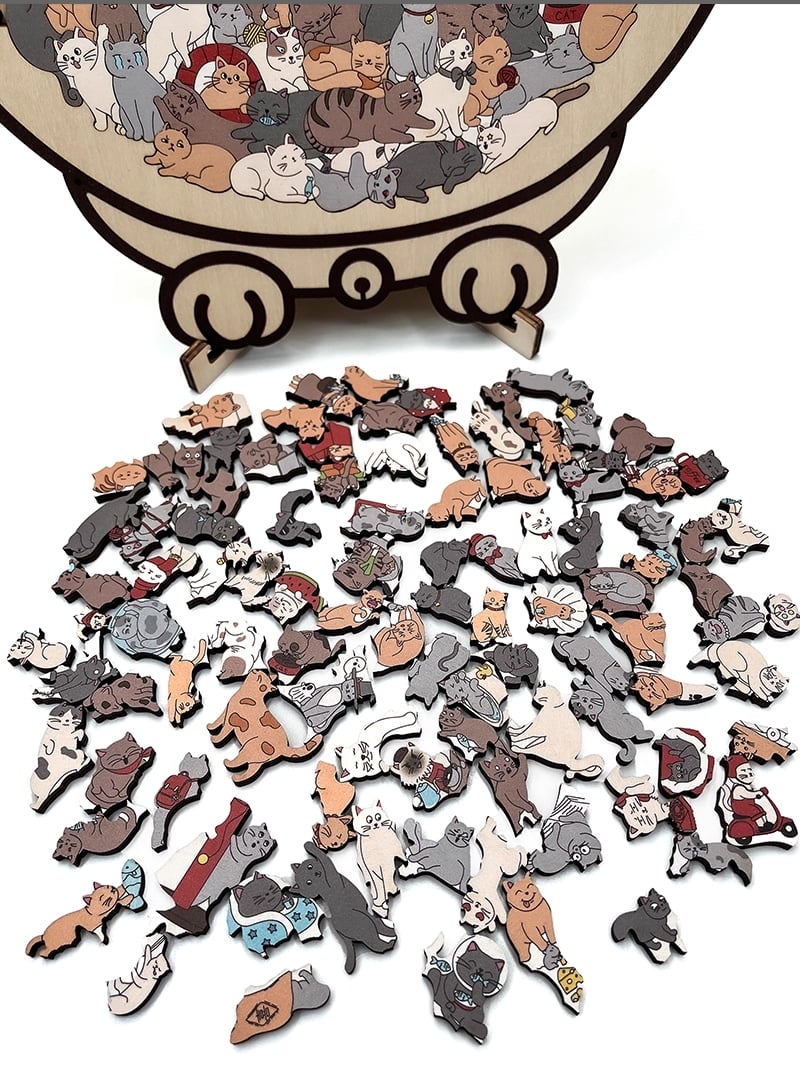 50% OFF 🐱 135-Piece Cat-Shaped Wooden Puzzle in Morandi Colors 🎁