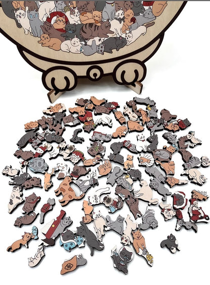 50% OFF 🐱 135-Piece Cat-Shaped Wooden Puzzle in Morandi Colors 🎁