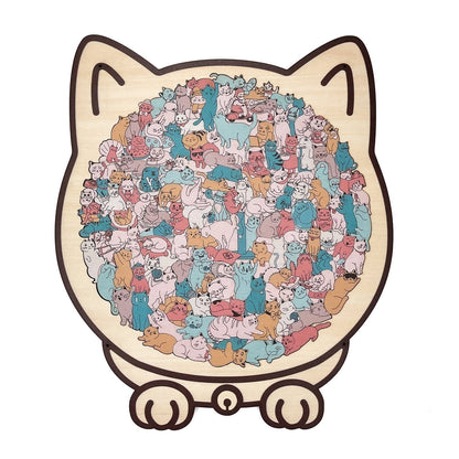 50% OFF 🐱 135-Piece Cat-Shaped Wooden Puzzle in Morandi Colors 🎁