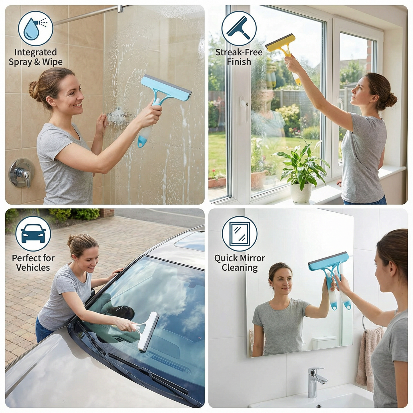 ⭐ZAVELY™ 3-in-1 Multifunctional Glass Cleaning Rod💧-Spray, Wipe & Squeegee for Streak-Free ShineFree Windows & Mirrors! 😊