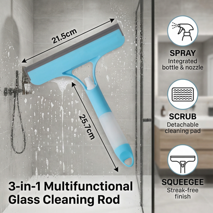 ⭐ZAVELY™ 3-in-1 Multifunctional Glass Cleaning Rod💧-Spray, Wipe & Squeegee for Streak-Free ShineFree Windows & Mirrors! 😊