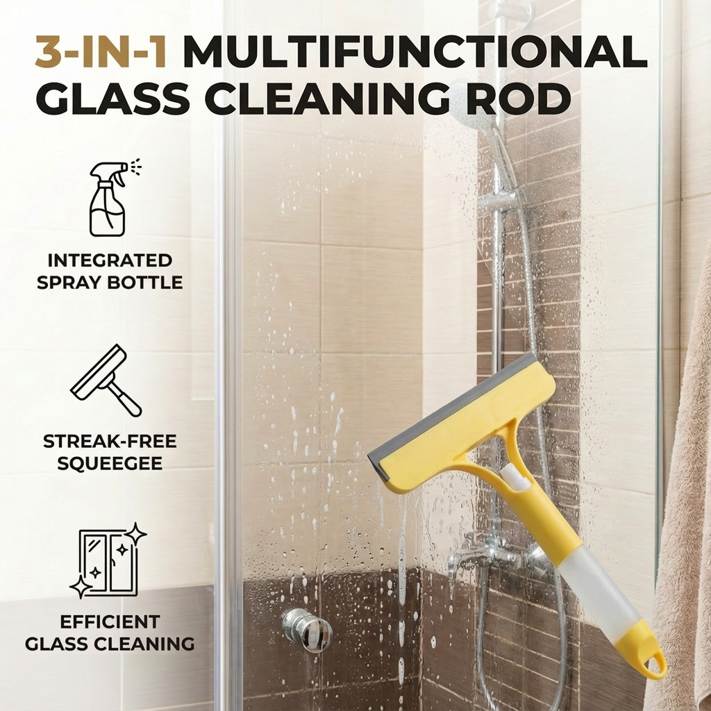 ⭐ZAVELY™ 3-in-1 Multifunctional Glass Cleaning Rod💧-Spray, Wipe & Squeegee for Streak-Free ShineFree Windows & Mirrors! 😊